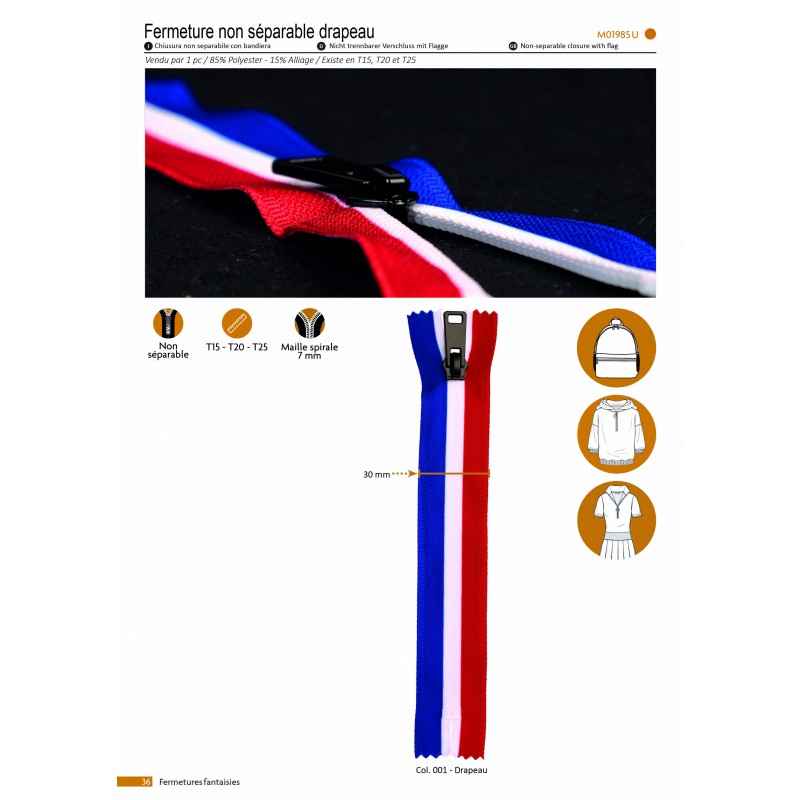 Stephanoise M1985 - FERMETURE NON SEPARABLE DRAPEAU FRANCAIS