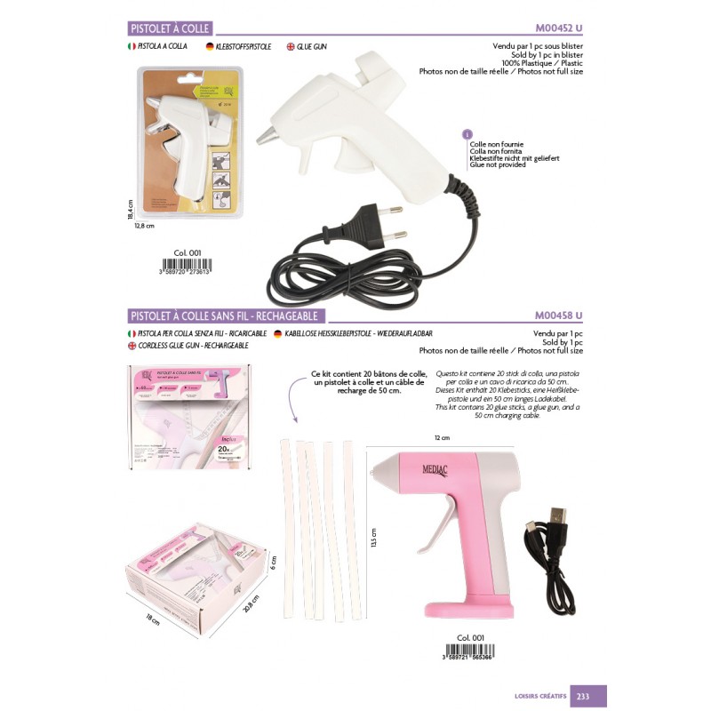 Stephanoise M458 - PISTOLET A COLLE SANS FIL RECHARGEABLE
