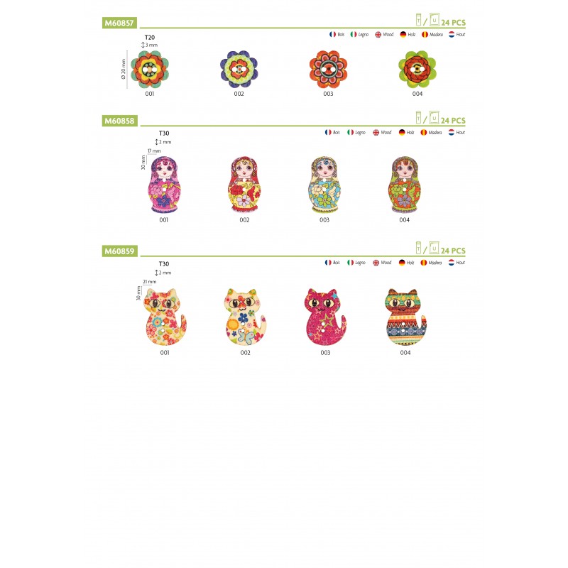Stephanoise M60859 - BOUTON BOIS CHAT MOTIFS IMPRIMES
