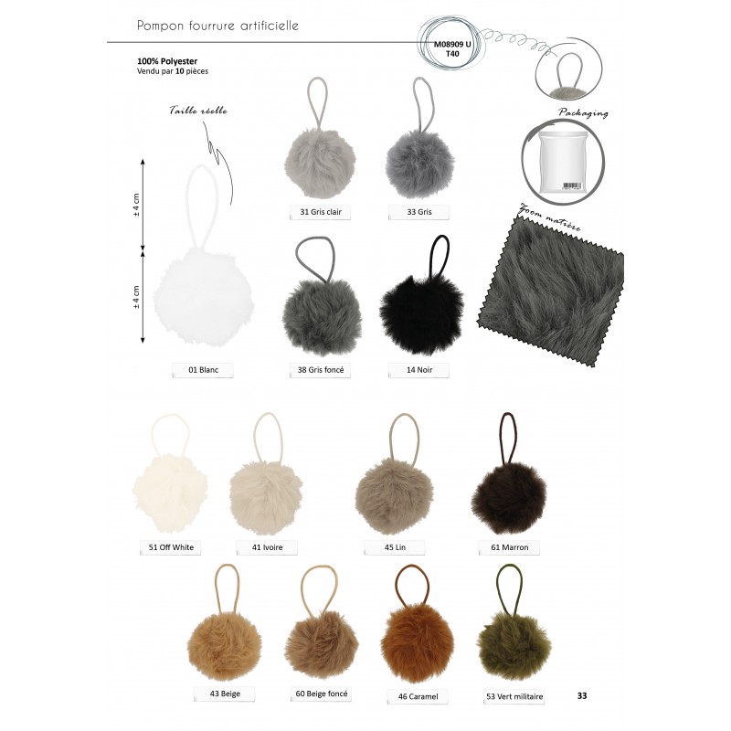 Stephanoise M8909 - POMPON FOURRURE ARTIFICIELLE 50X60MM