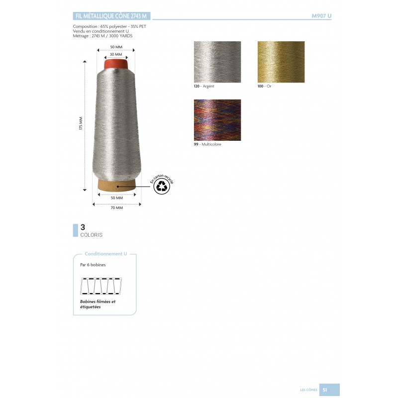 Stephanoise M907 - CÔNE FIL METALLIQUE 3000 YARDS/2743 METRES