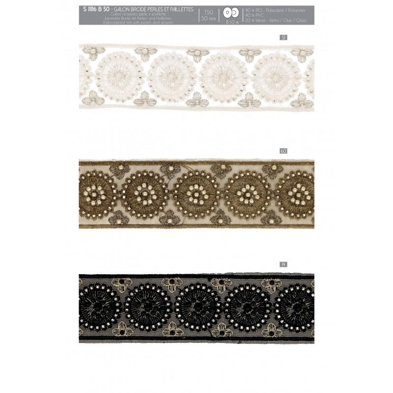 Stephanoise S11116 - GALON BRODÉ PERLES ET PAILLETTES