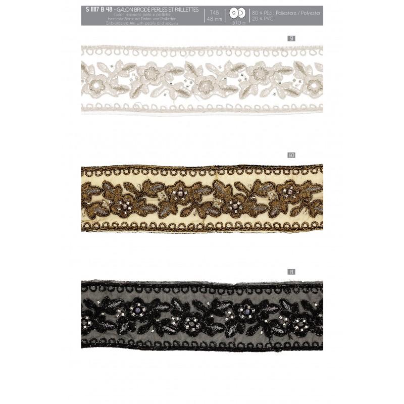 Stephanoise S11117 - GALON BRODÉ PERLES ET PAILLETTES