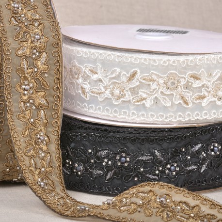 stephanoise S11117 - GALON BRODÉ PERLES ET PAILLETTES