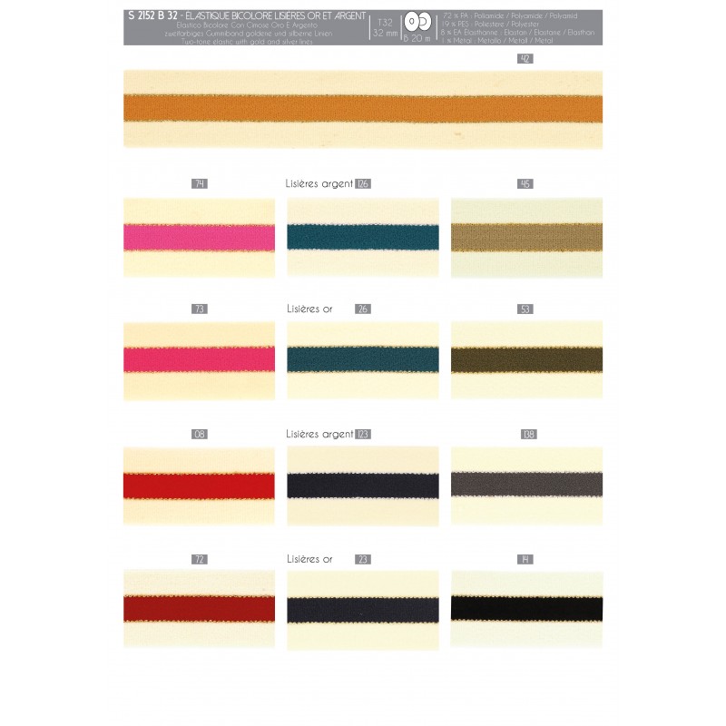 Stephanoise S2152 - ÉLASTIQUE BICOLORE LISIÈRES OR ET ARGENT