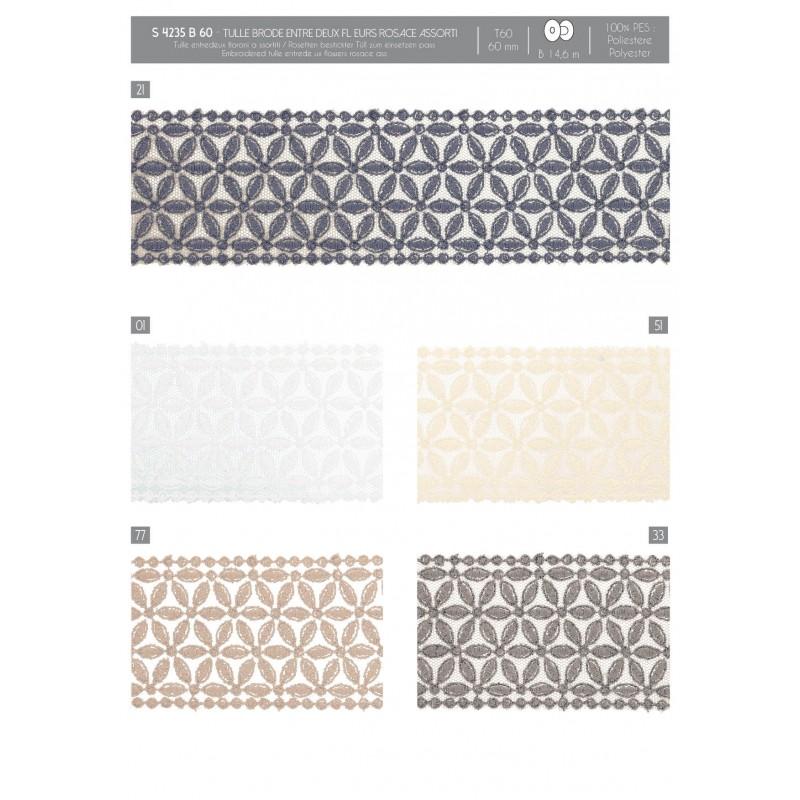 Stephanoise S4235 - TULLE BRODE ENTRE DEUX FLEURS ROSACE ASSORTI 4234
