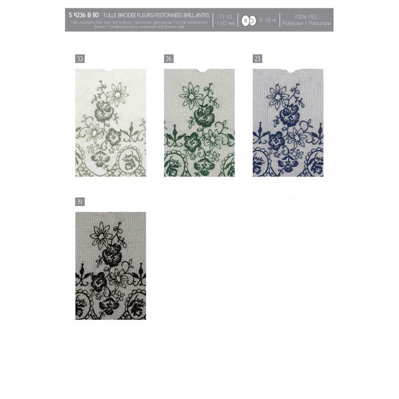 Stephanoise S4236 - TULLE BRODE FLEURS FESTONNEES BRILLANT