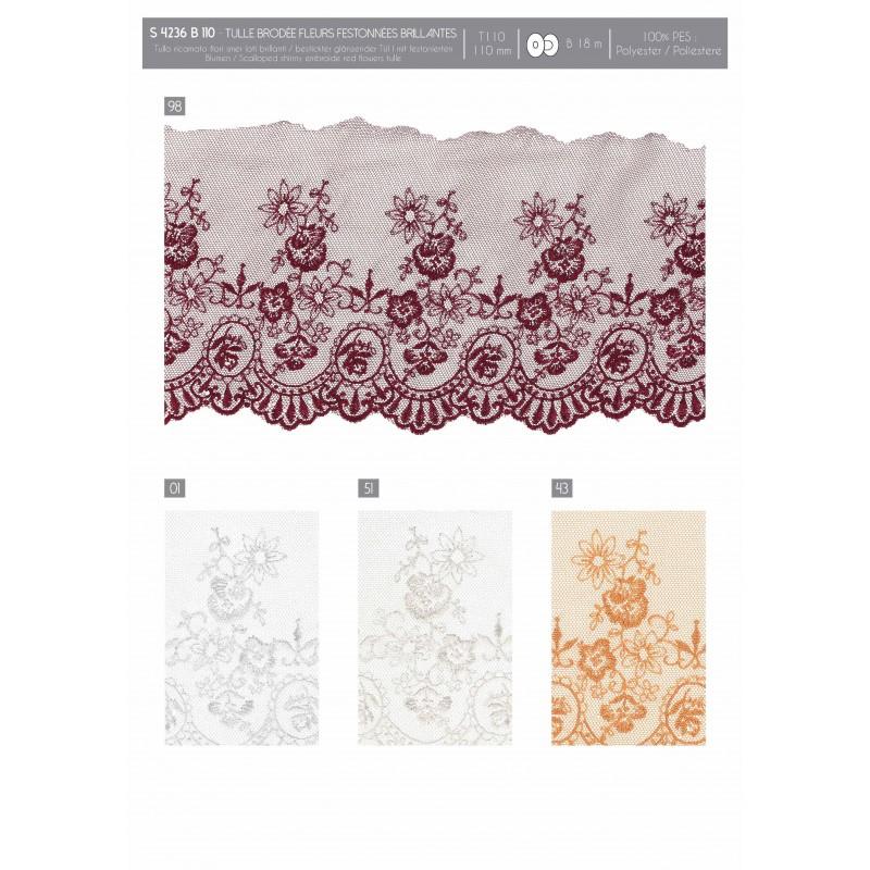 Stephanoise S4236 - TULLE BRODE FLEURS FESTONNEES BRILLANT