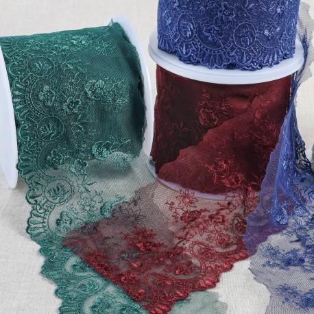 stephanoise S4236 - TULLE BRODE FLEURS FESTONNEES BRILLANT