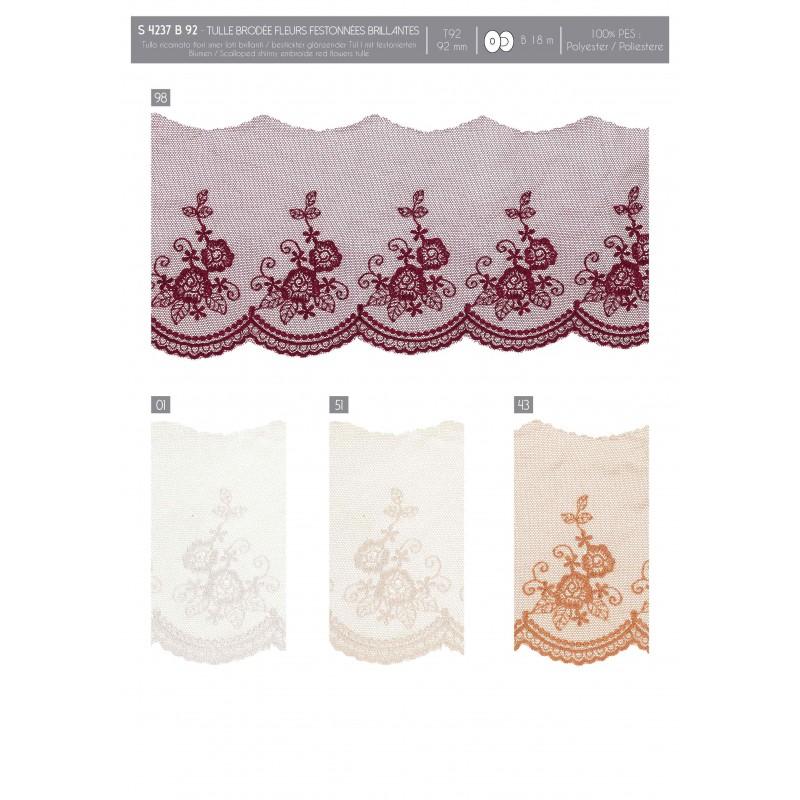 Stephanoise S4237 - TULLE BRODE FLEURS FESTONNEES BRILLANT