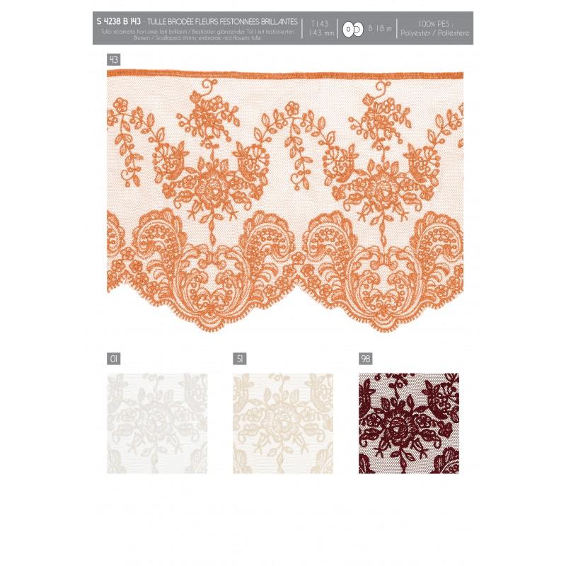 Stephanoise S4238 - TULLE BRODE FLEURS FESTONNEES BRILLANT