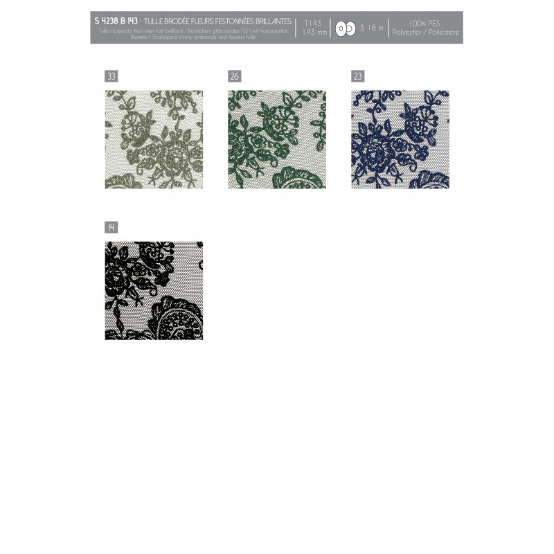 Stephanoise S4238 - TULLE BRODE FLEURS FESTONNEES BRILLANT