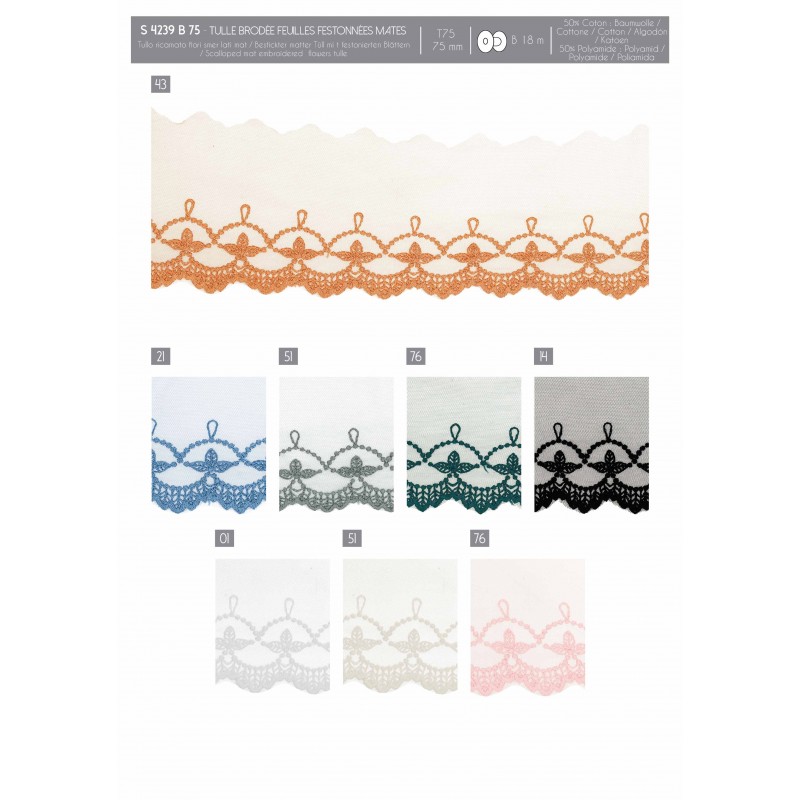 Stephanoise S4239 - TULLE BRODE FEUILLES FESTONNEES MAT
