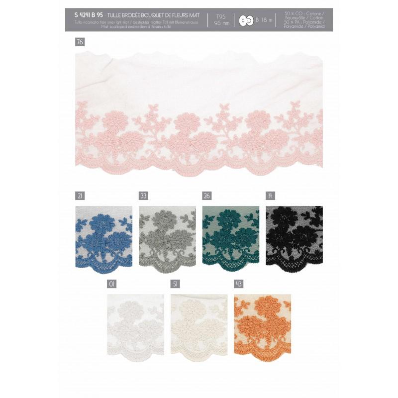 Stephanoise S4241 - TULLE BRODE BOUQUET DE FLEURS MAT