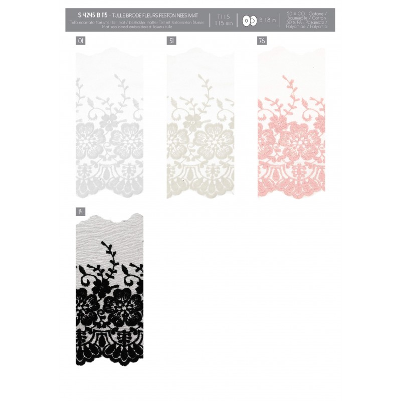 Stephanoise S4245 - TULLE BRODE FLEURS FESTONNEES MAT