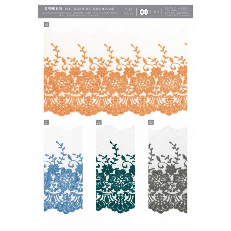 Stephanoise S4245 - TULLE BRODE FLEURS FESTONNEES MAT