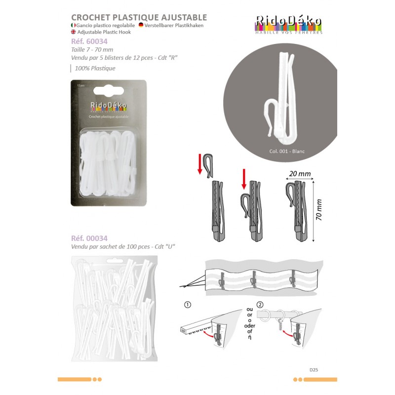Stephanoise S60034 - 12 CROCHETS PLASTIQUE REGLABLES 7CM