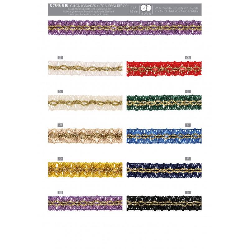 Stephanoise S7846 - GALON LOSANGES AVEC SURPIQURES OR
