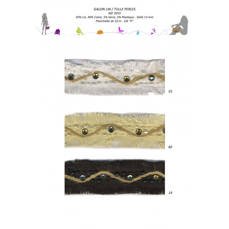 Stephanoise S9910 - GALON LIN/TULLE PERLES DOUBLE FRANGES