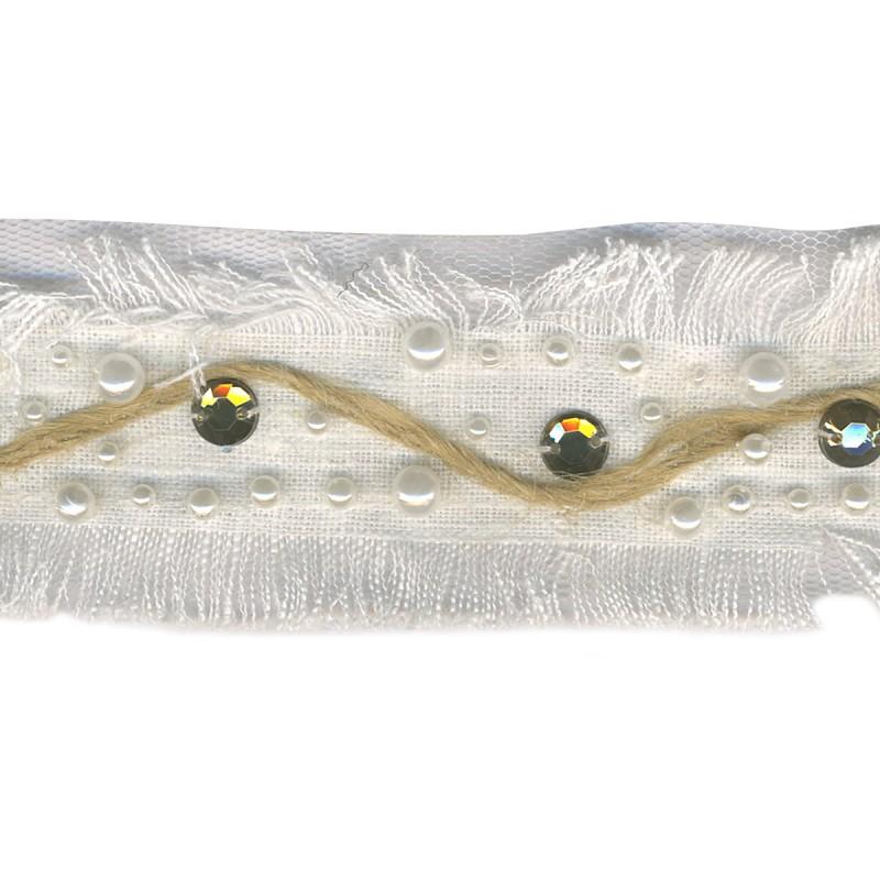 Stephanoise S9910 - GALON LIN/TULLE PERLES DOUBLE FRANGES