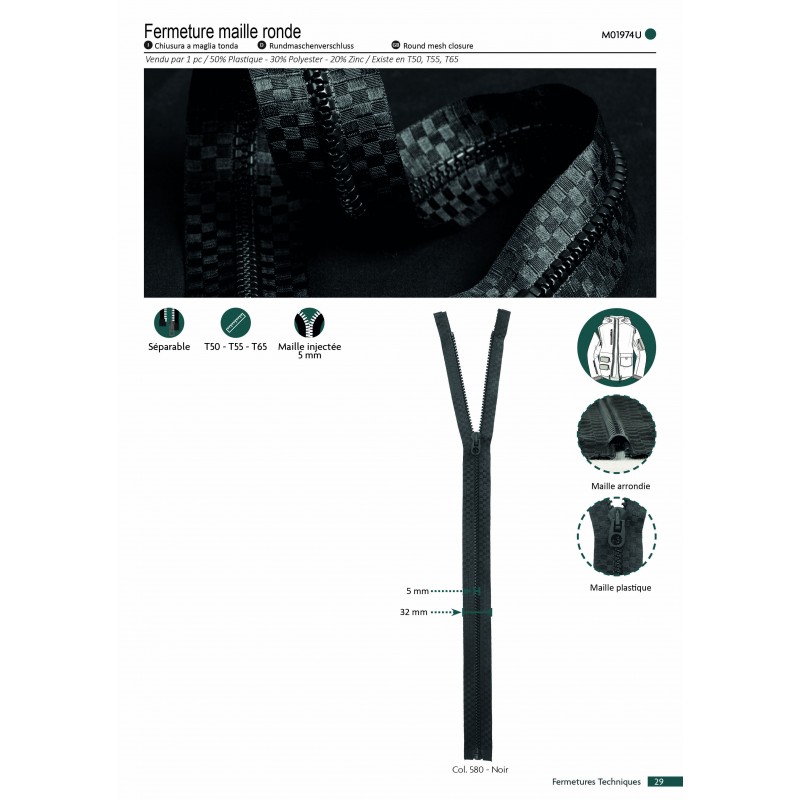 Stephanoise M1974 - FERMETURE MAILLE RONDE SEPARABLE