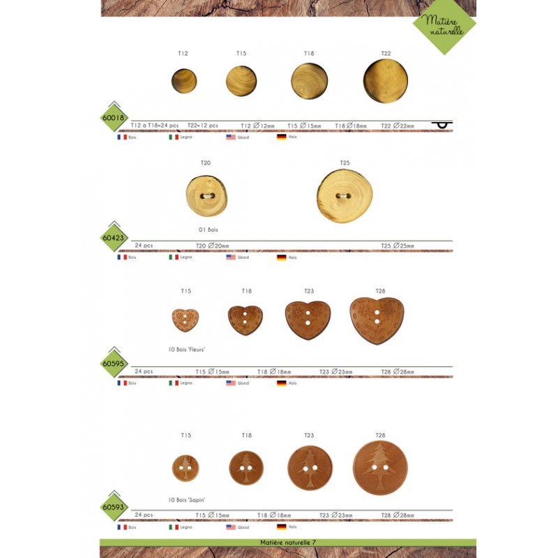 Stephanoise M60423 - BOUTON TRONC BOIS 2 TROUS