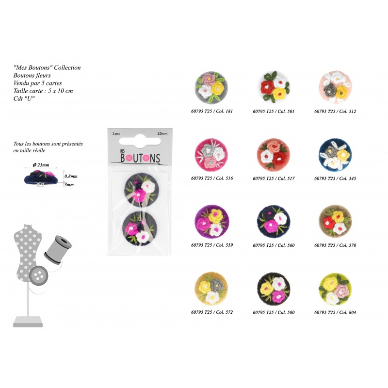 Stephanoise M60795 - BOUTON FLEURS VELOURS *2