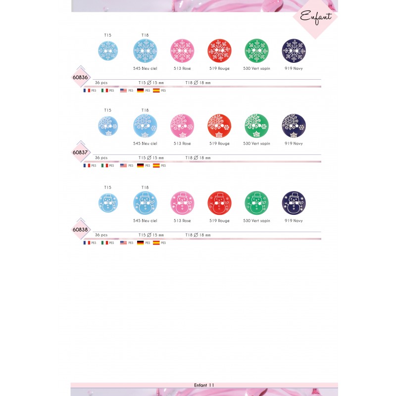 Stephanoise M60837 - BOUTON 2 TROUS FLOCONS