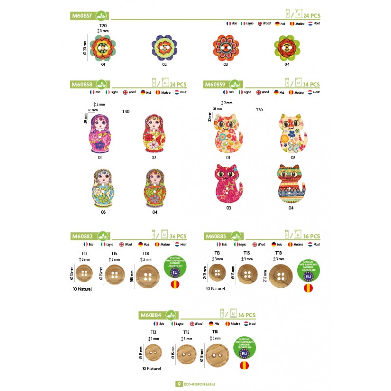 Stephanoise M60884 - BOUTON BOIS TIRETS 2 TROUS