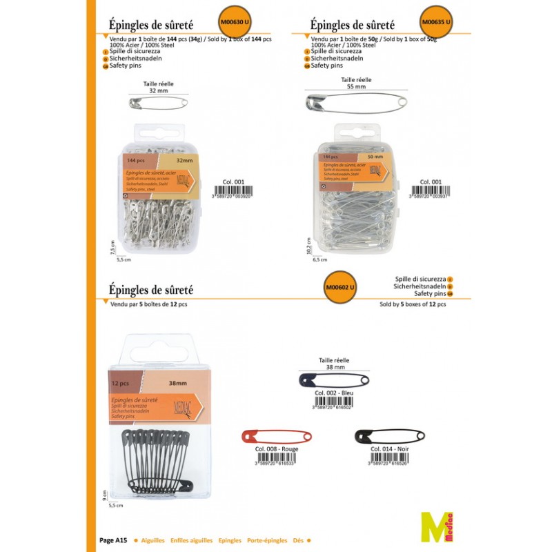 Stephanoise M635 - EPINGLE SURETE ACIER 50MM*144P