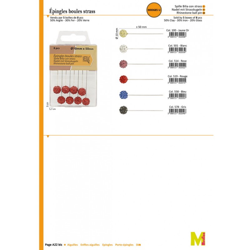 Stephanoise M685 - EPINGLES BOULES STRASS