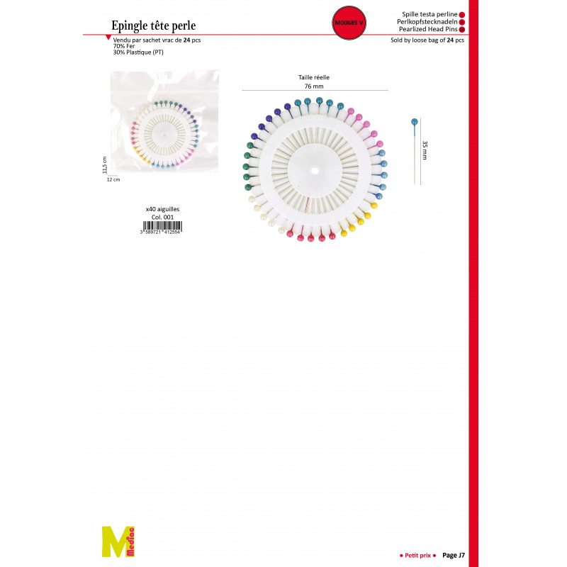 Stephanoise M689 - EPINGLES TÊTE PERLE *40P