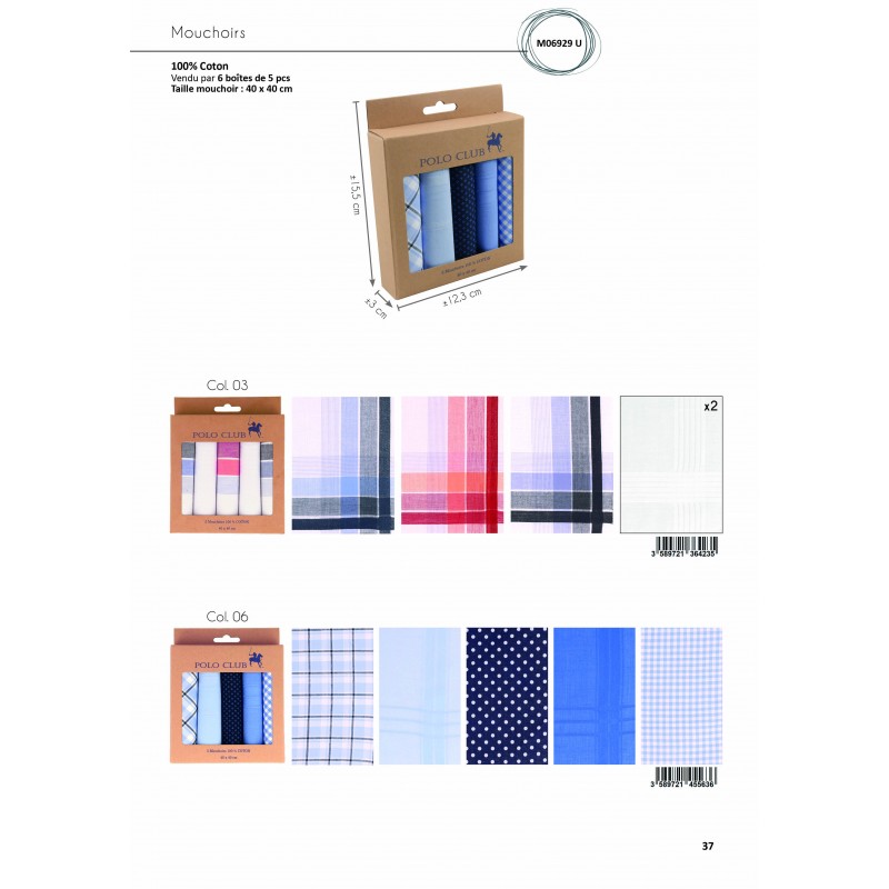 Stephanoise M6929 - MOUCHOIRS 100% COTON *5P