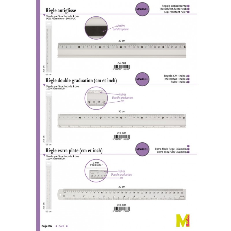 Stephanoise M702 - RÈGLE EXTRA PLATE 30CM+INCHE