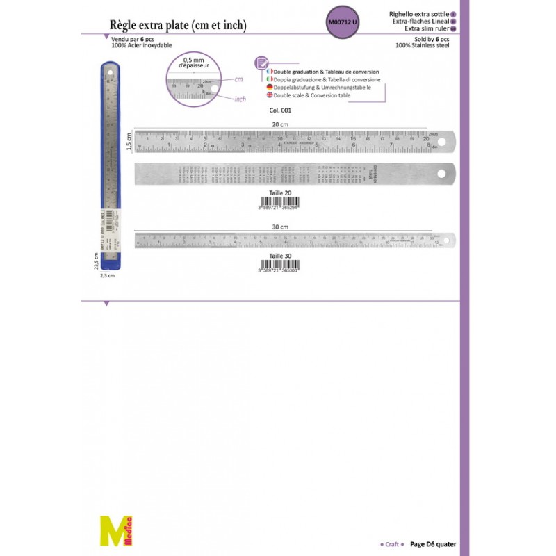 Stephanoise M712 - REGLE EXTRA PLATE 20CMX15 MM