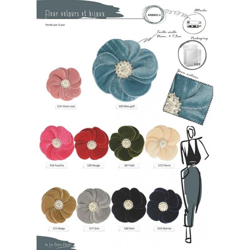 Stephanoise M8845 - FLEUR VELOURS+STRASS S/BROCHE
