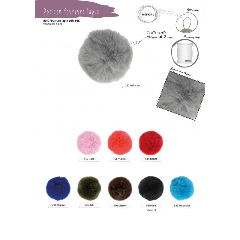 Stephanoise M8905 - POMPON FOURRURE LAPIN 7CM