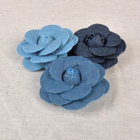 stephanoise M8925 - FLEUR CAMELIA DENIM BROCHE 8cm