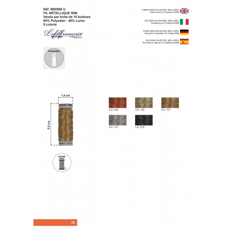 Stephanoise M958 - FIL MÉTALLIQUE COUTURE FORTE 50M