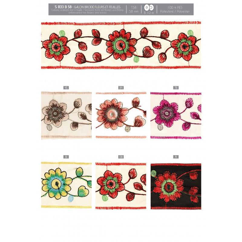 Stephanoise S11133 - GALON BRODÉ FLEURS ET FEUILLES
