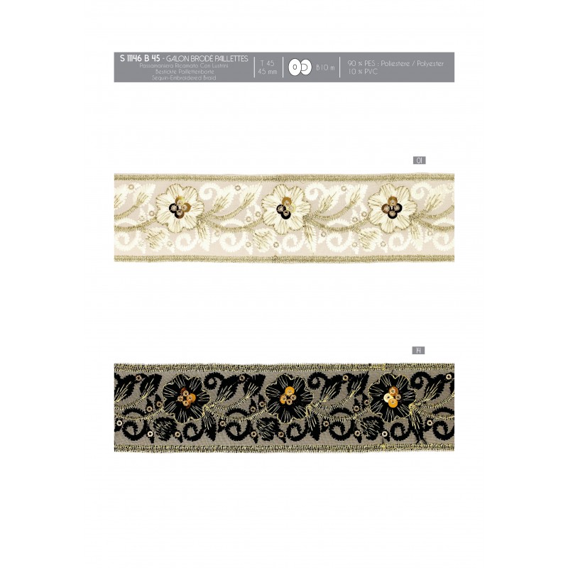 Stephanoise S11146 - GALON BRODÉ PAILLETTES