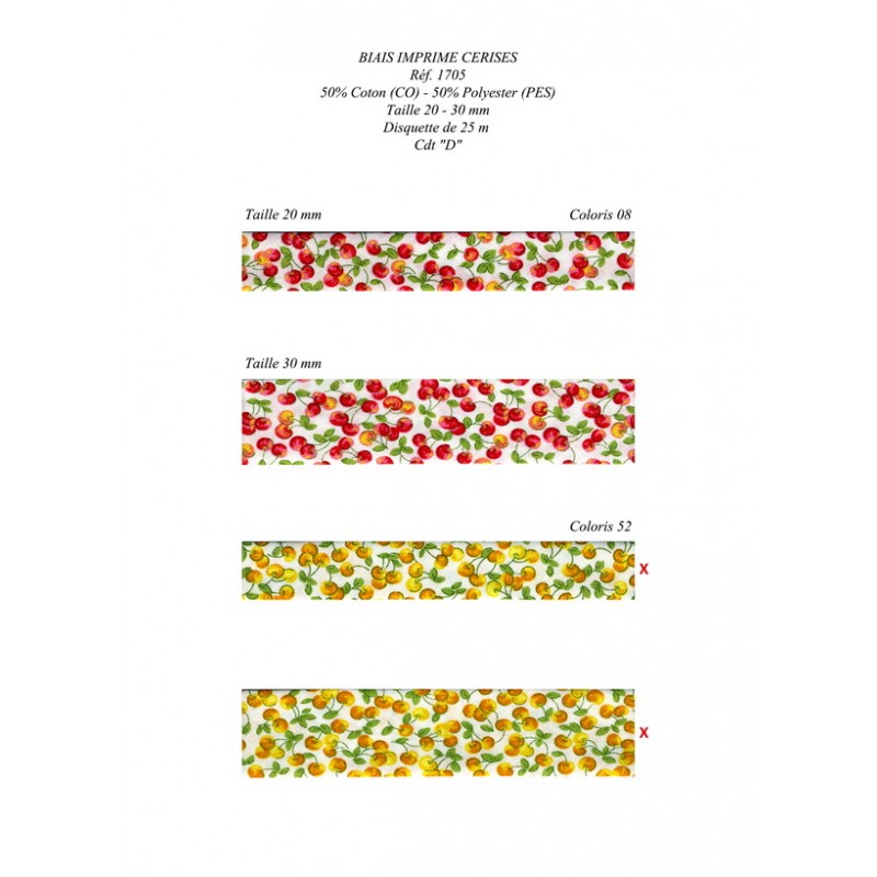 Stephanoise S1705 - BIAIS IMPRIMÉ CERISES