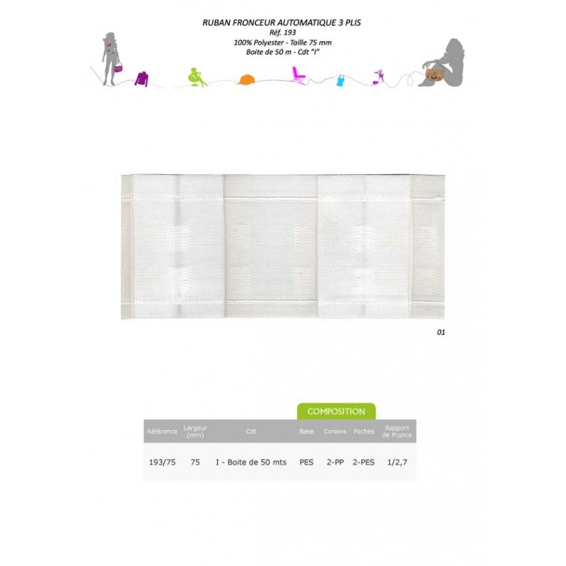 Stephanoise S193 - RUBAN FRONCEUR 3 PLIS