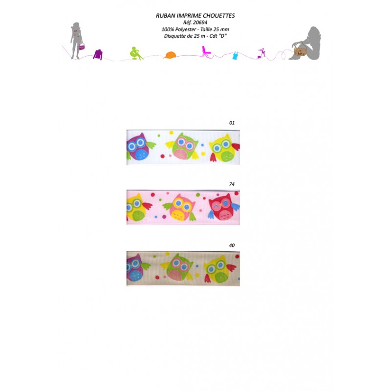 Stephanoise S20694 - RUBAN IMPRIME CHOUETTES 25MM