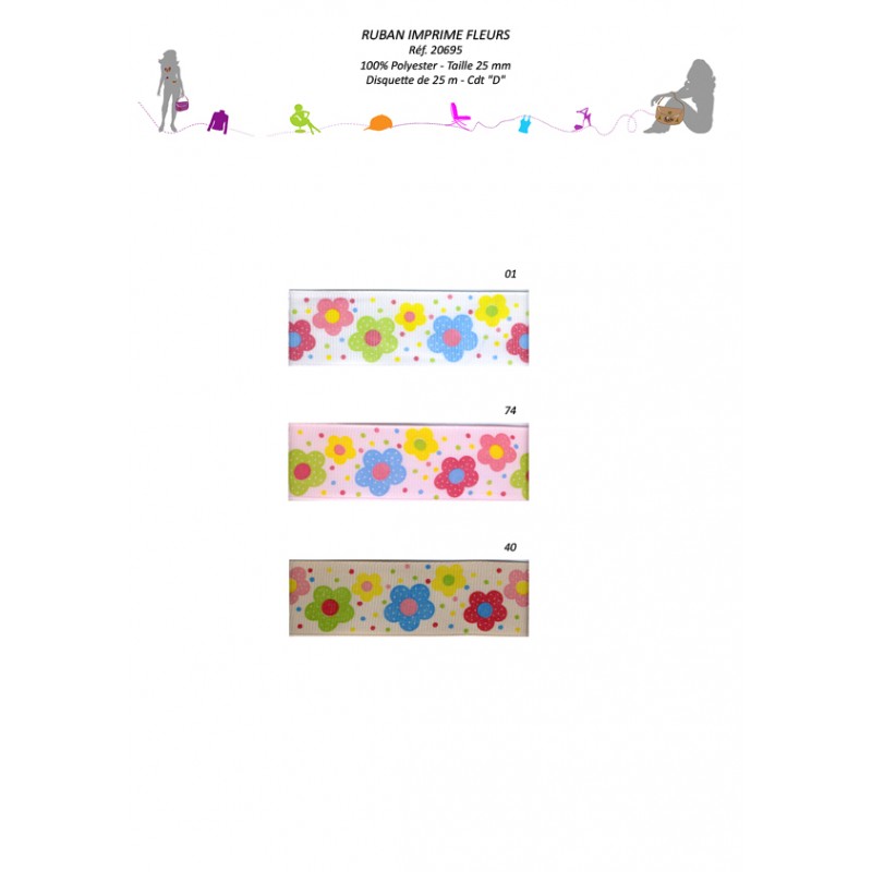 Stephanoise S20695 - RUBAN IMPRIME FLEURS 25MM