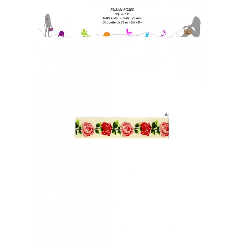 Stephanoise S20735 - RUBAN ROSES 25 MM