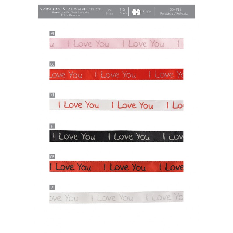 Stephanoise S20751 - RUBAN MOTIF I LOVE YOU