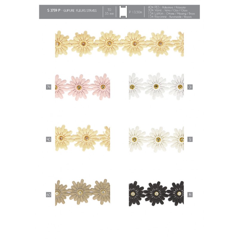 Stephanoise S3759 - GUIPURE FLEURS STRASS