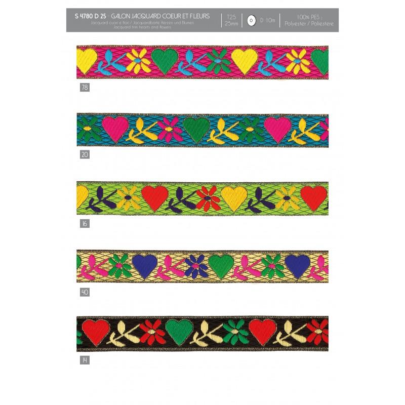 Stephanoise S4780 - GALON JACQUARD COEURS ET FLEURS