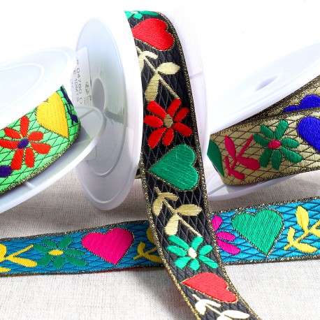 stephanoise S4780 - GALON JACQUARD COEURS ET FLEURS